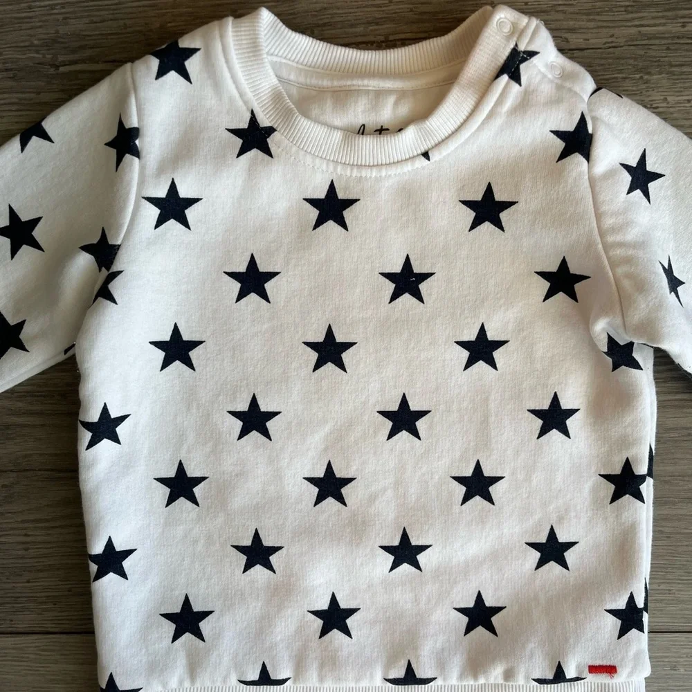 Astro Toddler Girl Long Sleeve Crewneck Sweater White & Black Stars 12-18 Months